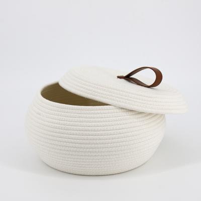 China High Quality Sustainable Handmade Cotton Cloth Basket Foldable Woven Round Storage Basket With Lid for sale