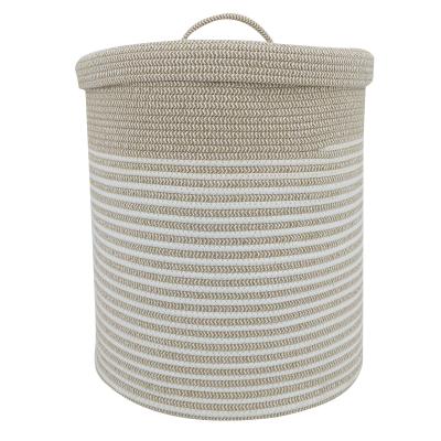 China Sustainable Folding Cotton Rope Basket Woven Rope Storage Basket For Large Blanket And Book Laundry Basket for sale