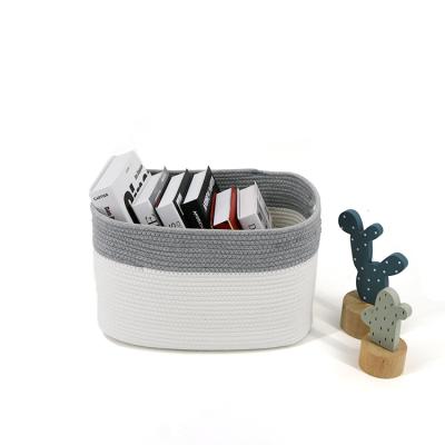 China 2021 Custom Viable Rectangle Cotton Rope Storage Box Woven Storage Basket For Books Sundries for sale