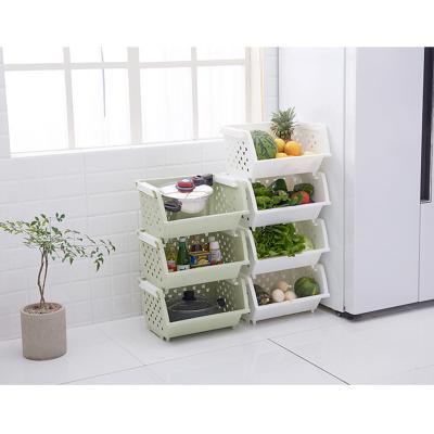 China Sustainable 4-Tier Stacking Rack Plastic Kitchen Basket Rack With Vent Holes For Home Bathroom Living Room for sale