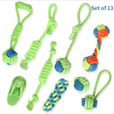 China Sustainable Set of 13 Washable Durable and Sturdy Cotton Rope Dog Chew Toys Non-Toxic Woven Rope Toys for sale