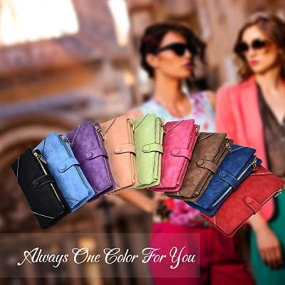 China RFID Women Vegan Leather Wallet Clutch Large Capacity Card Organizer Bifold Buckle Long Purse For Girls Candy Color for sale