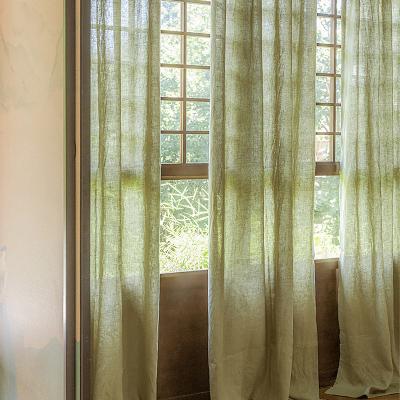 China Blackout Window Drape Olive Green Washed Linen Curtain Long Curtain Two Panel Linen Curtains Custom for sale