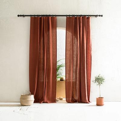 China Long Blackout Rust Color Drapes Linen Curtain Custom Size Washed Linen Drapes Linen Curtains for sale