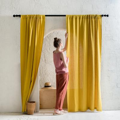 China Blackout Mustard Yellow Curtains - Linen For Window Living Room Linen Curtain for sale