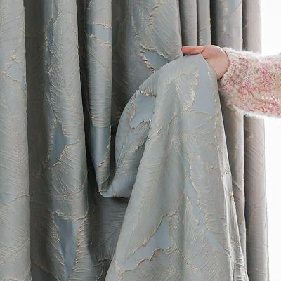 China Luxury Blackout Leaf Pattern Jacquard Curtain Custom Drapes Gold Finished Living Room Curtain for sale