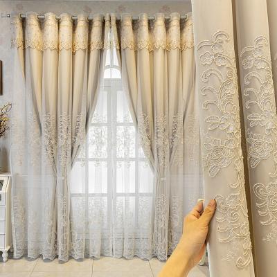 China New In Trend Blackout Curtains European Style Ready Made Blue Embroidery Luxurious Curtains With Embroidered Peony Drapes for sale