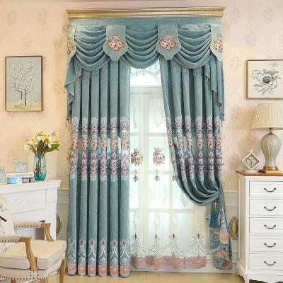 China European high quality living room ready made pink blackout style blue exquisite flowers and leaves embroidered curtains for sale