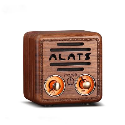 China Mini Walnut 5W Retro Wooden Speaker FM Radio Vintage Tooths Blue AUX Radio. wireless wireless speaker for sale