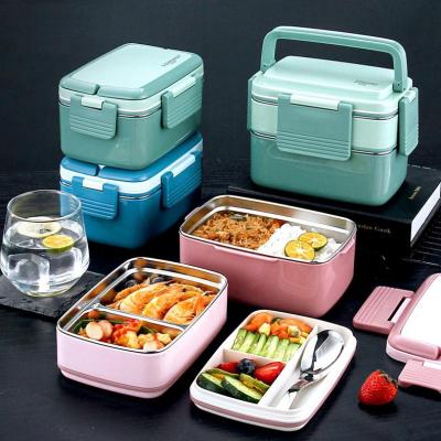 China High Quality Leakproof Reusable Japan Style Bento Bento Stainless Steel Food Storage Container Reusable Lunch Box With Cutlery Bag for sale