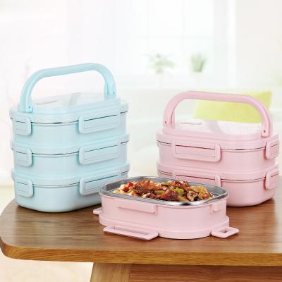 China Sustainable Multilayer 304 Stainless Steel Bento Box With Four Side Insulated Locked Full Sealed Desktop Picnic for sale