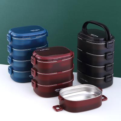 China Viable Clear 4 Tier Take Out Container Stainless Steel Tedemei Boite Bento Tiffin Lunch Box Carrier For School Picnic Office for sale