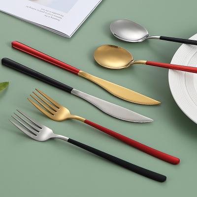 China Viable High Quality Stainless Steel Spoon Knife Fork Shinning Gold Restaurant Cutlery Set Wedding Gold Plated Flatware Set for sale