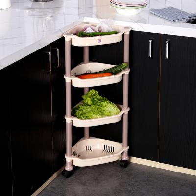 China Kitchen Sustainable Bathroom Storage Rack Bedroom Plastic Floor With Roll Storage Rack Multi-Layer Food Groceries Toy Storage for sale