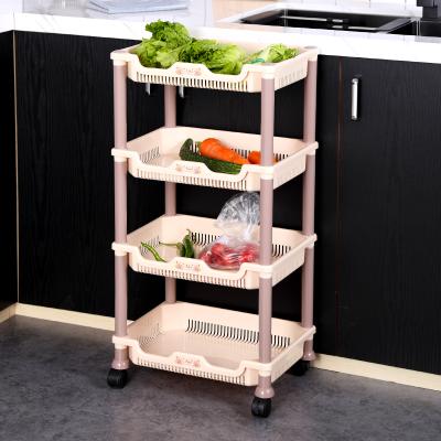 China Multi-Layer Freestanding Toy Storage Food Rack Device Bathroom And Kitchen Viable Removable Plastic Storage Rack With Wheels for sale