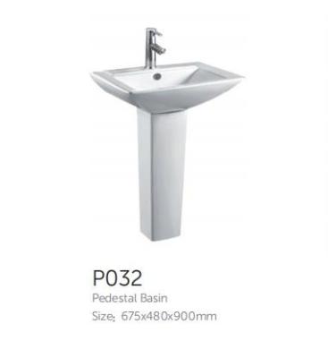 China P032 Modern Classic Design Porcelain Rectangular Two Piece Pedestal Pedestal Wash Basin Manufacturer for sale