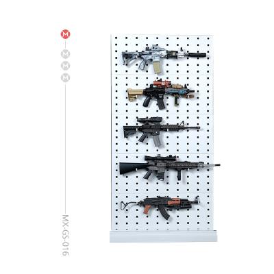 China Single Sided Metal Floor Gun Stands Display With Shelves Custom Steel Heavy Duty Gun Racks Freestanding Design Display Stands For Firearms for sale