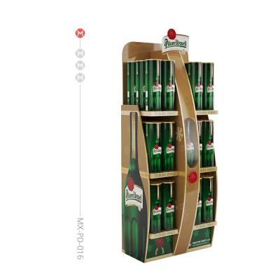 China Single-sided juice drink fruit shelf promotional paper supermarket, supermarket mineral water paper display rack, retail display for sale