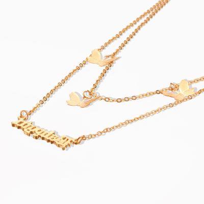 China TRENDY multi-layer popular butterfly jewelry fashion personality letter female babygirl necklace for sale