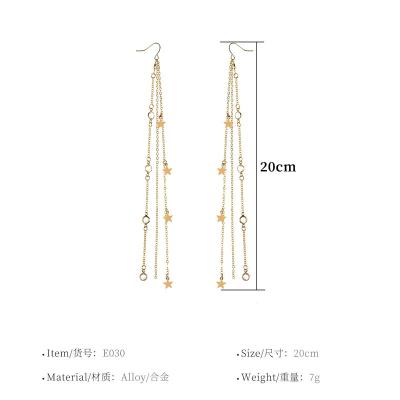 China Retro FASHIONABLE Long Five Star Ear Jewelry Gold Dangling Long Tassel Bling Shiny Earrings for sale