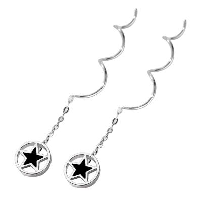 China CLASSIC simple sterling silver line star wave tassel jewelry s925 women long ear stud earrings for sale