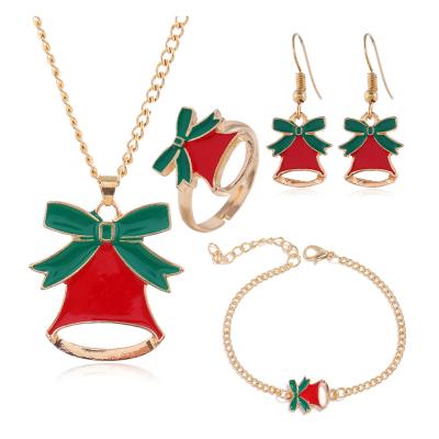 China 2021 Cute Santa Claus Elk Elk Bell Ring Earrings Necklace Bracelet 5 Sets Christmas Gift Jewelry Drip Sets Oil Drip for sale