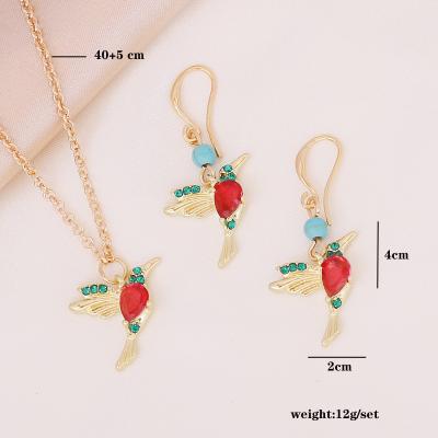 China 2021 Style Ethnic Children's Jewelry Women's Ethnic Multicolor Necklace And Love Bird Earring Set for sale