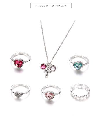 China 2021 Trend Retro Love Heart Cross Diamonds Necklace Ring Set For Women 6 Pieces Jewelry Set for sale