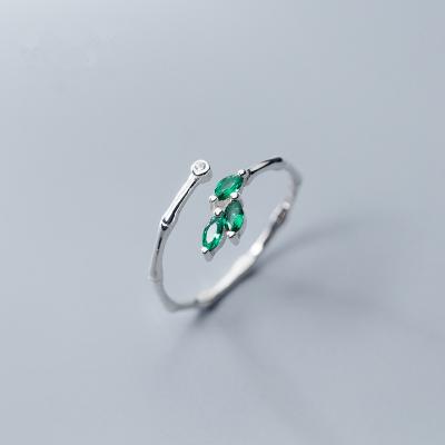 China TRENDY silver women's ring s925 Korean style design bamboo leaf diamond-embedded open ring for sale