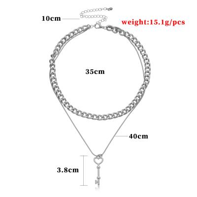 China Fashion Trendy Women Alloy Punk Geometric Aluminum Zipper Love Key Multilayer Pendant Necklace for sale