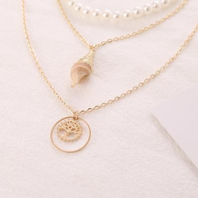 China FASHIONABLE Personalized Creative Tree of Life Layered Necklace Choker Pearl Shell Conch Tree of Life for sale