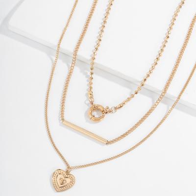 China A Word Retro Simple Round Stick Bead Chain Necklace Women Fashion Love Heart Pendant Layered Necklace for sale