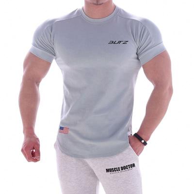 China Breathable Anti-wrinkle Mens Training T-shirt Short-sleeves Muscle Fit Wear For Man for sale