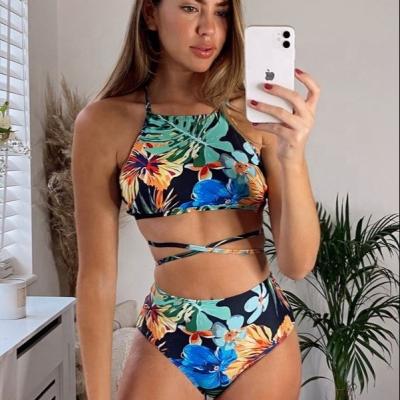 China 2021 Asian Halter High Waist Solid Color Woman Breathable In Bikini Swimwear Bathing Suit Backless Swimsuit for sale