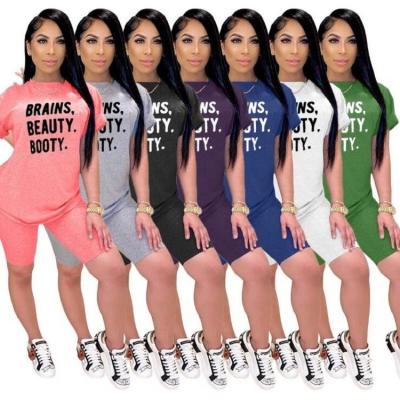 China 2022 QUICK DRY hot sale crew neck letter print shorts sheath clothing set casual short women two piece set for sale