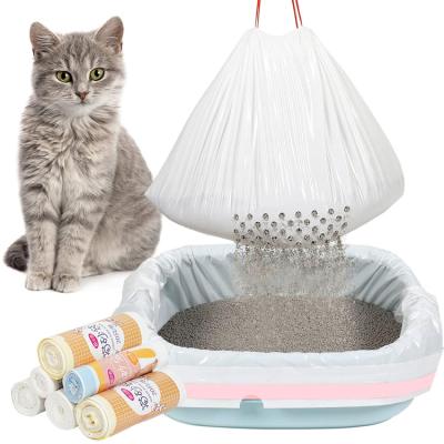 China Classic New Design High Quality Cat Litter Pan Liners Heavy Duty Durable Perforated Drawstring Cat Litter Bags for sale