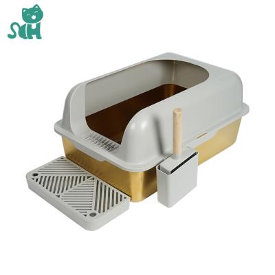 China Fashionable Factory Wholesale Thickened Corrosion Resistant Stainless Steel Pet Toilet Deliver Litter Scoops Large Capacity Litter Box for sale