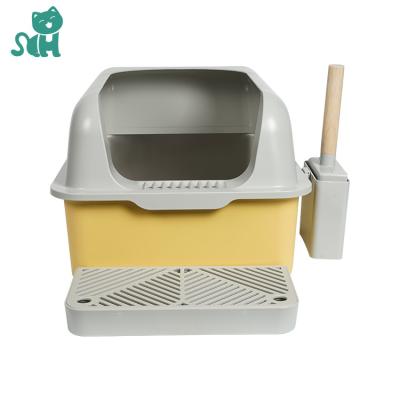 China Fashionable Large Stainless Steel Semi Enclosed Litter Basin Easy Cleaning Splash-Proof Cat Litter Box Cat Litter Pan Pet Potty for sale