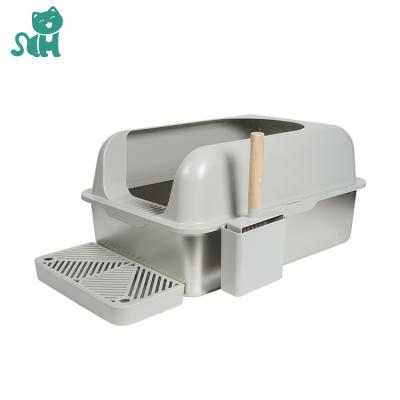 China Fashionable Stainless Steel Cat Litter Box Non-Stick Anti-Leakage Cat Litter Tray High Side Easy Clean Enclosure Pet Toilet for sale