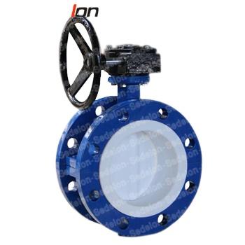 China General Dual Seal Flange Butterfly Valve Wafer Type Soft Disc Lining Gear Operated PTFE WCB Body for sale