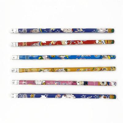 China office & Custom School Pencil Wholesale Price Pattern Home Round Shape HB Fancy Wooden Pencils For Kids With Eraser for sale