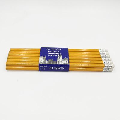 China office & School Pencil Best Selling HB Shape Non-Toxic Hexagonal Yellow Wooden Custom Pencil Top Eraser for sale