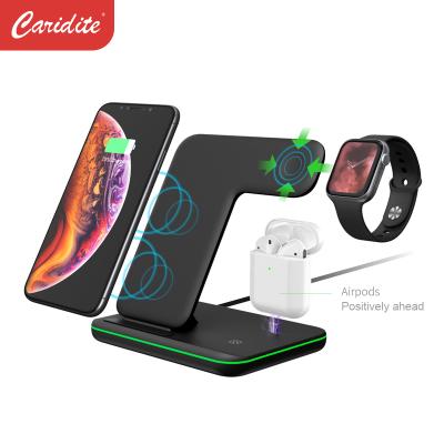 China 10W QI Caridite factory hot sale fast wireless charging phone for Iwatch for phone 3 in 1 universal wireless charger drop shipping for sale