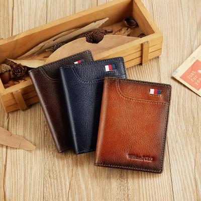 China New Vintage Fashion RFID Williampolo Short Genuine Leather Wallets For Men's Small Card Holder Wallet Men's OEM Wholesale for sale