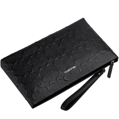 China Genuine Leather Male Handy Bag RFID Clutch Wallet Men's Wristlet Purse Fashion Envelope Black Casual Long Wallets for sale