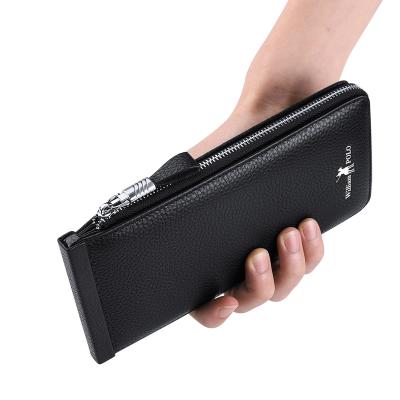 China New Fashion High Quality Custom Made Gift Bag RFID Phone Long Genuine Leather Anti-theft Wallet For Man Black Leather Wallet for sale