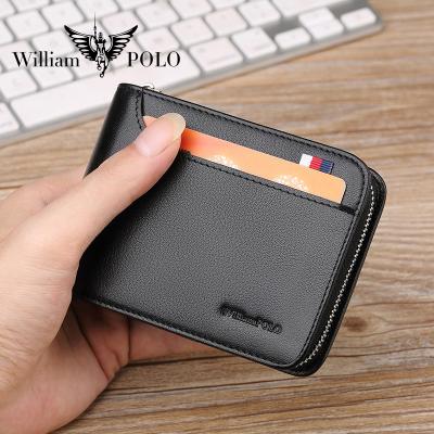 China High Quality Brand Men's Short RFID Zipper Wallet 13 Card Slot Leather Black Card Holder Supplier for sale