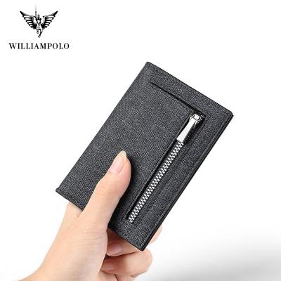 China WILLIAMPOLO Anti-theft denim wallet men pinch short card holder slim card holder with zipper pocket PL195220 for sale