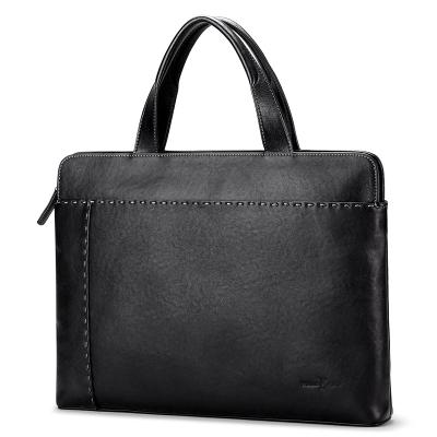 China Retro New Men Leather Briefcase Messenger Bag Mens Laptop Handbag Men Business Casual Rolling Briefcase for sale