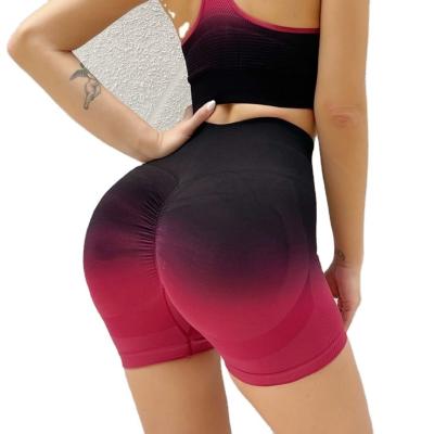 China 2023 New Gradient Color Women Breathable High Waisted Seamless Quick Dry Sports Stretch High Quality Fitness Yoga Shorts for sale